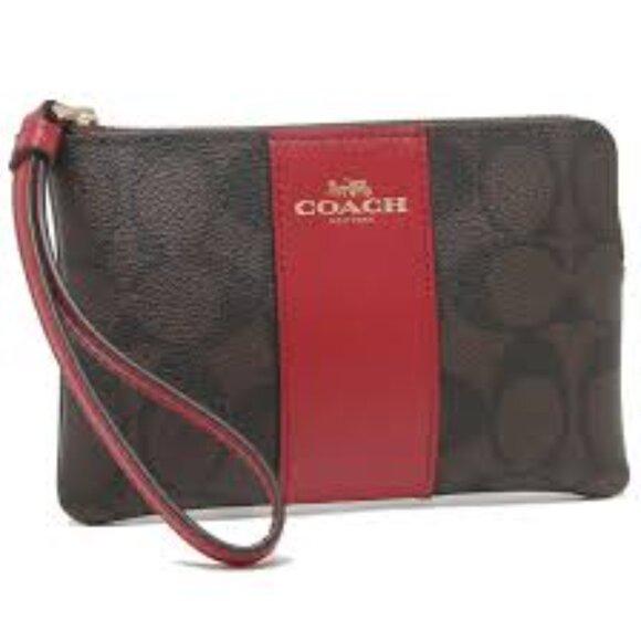 EUC Coach Signature Red Stripe Wristlet - Picture 1 of 9